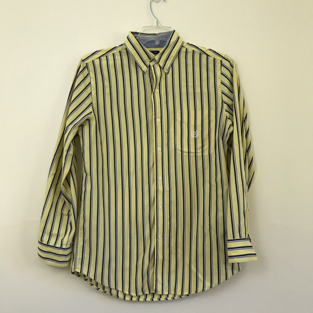 Chaps Mens Small Yellow Striped Button Down Shirt Easy Care Long Sleeve